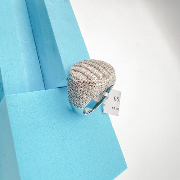 925 Sterling Sliver Moissanite Circle Baguette Ring, 4.358ctw VVS Stones Hip Hop - Picture 4 of 7